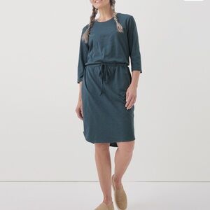 Pact Relaxed Slub Tie Waist Dress L 100% Organic Cotton Ore Casual Pullover NWT